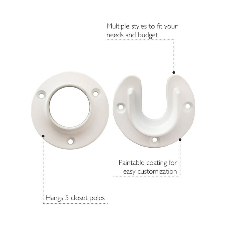 Design House Closet Rod Brackets, Fits Standard Closet Rods, Durable, White, 5-Pack Closet Rod Support Sockets, 2.75 in. Diameter x 0.88 in.W, 182717 - Image 3